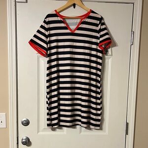 SHEIN Black and White Striped Dress with Red Accents